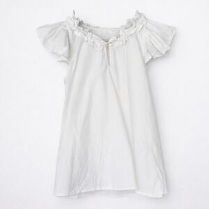 Never A‎ Wallflower White Cottagecore Flutter Sleeve Ruffle Poplin Blouse Small